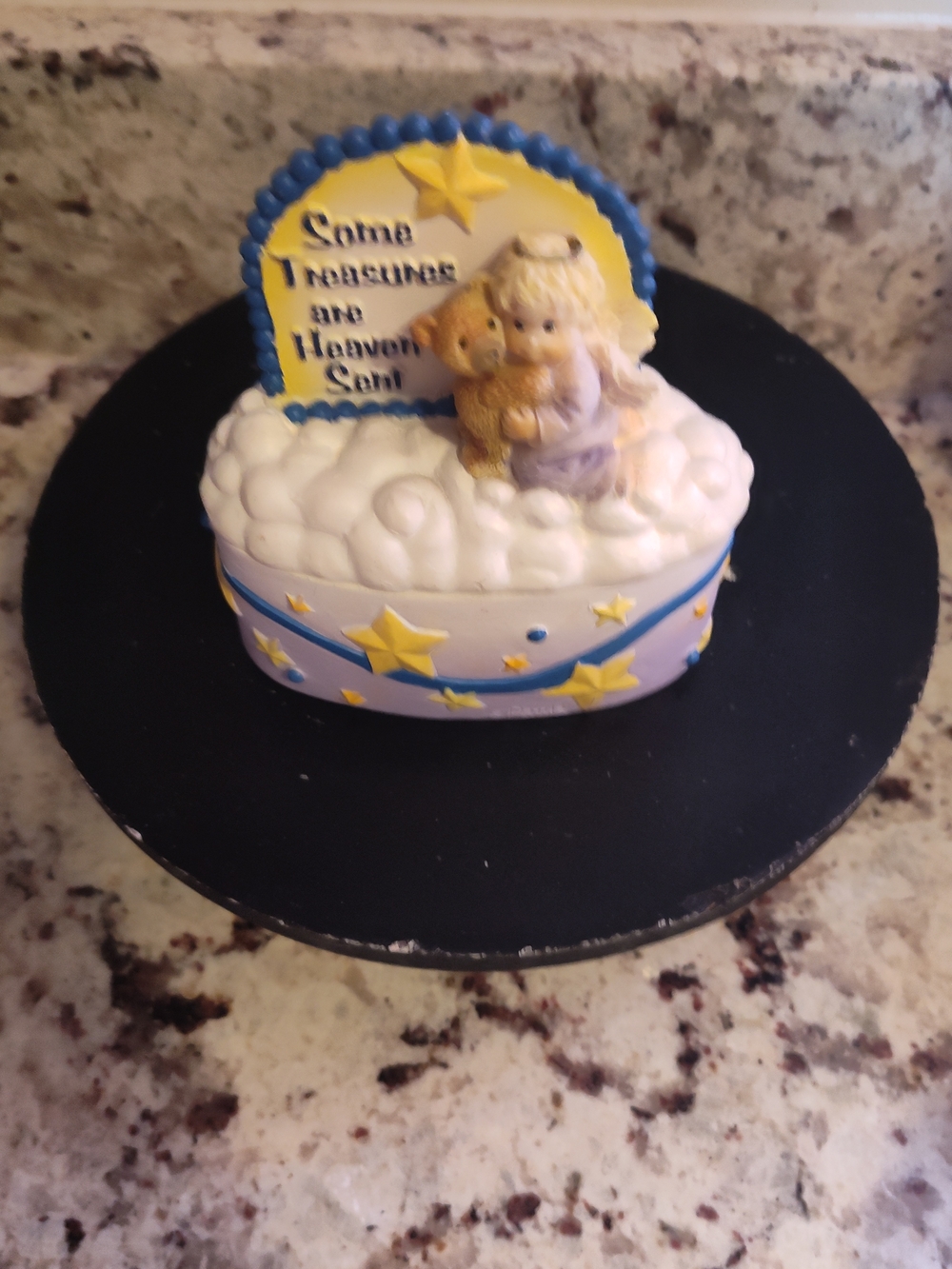 Cherub Keepsake Trinket Box with Stars and Clouds - Yellow, Blue, White